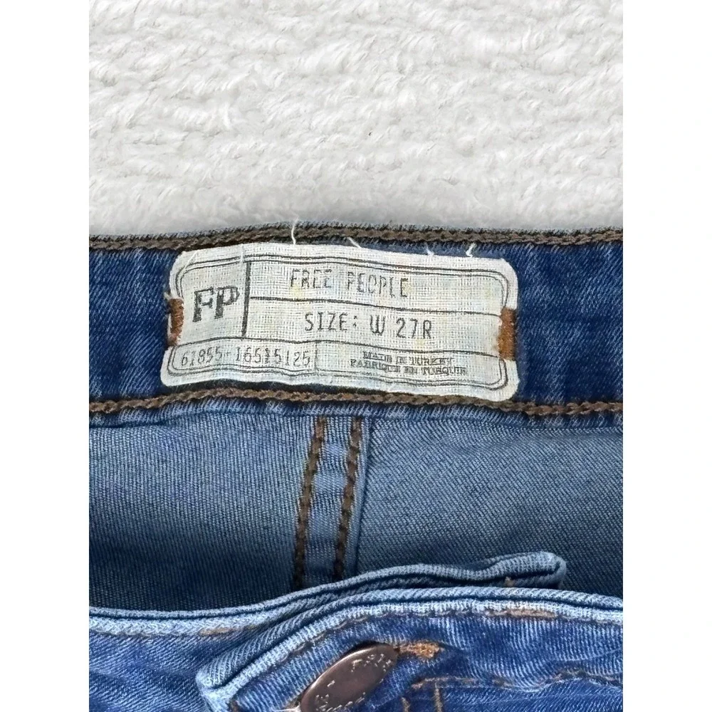 Free People Bell Bottom Jeans High Rise Raw Hem Dark Wash Denim Flare W 27R - Picture 3 of 13